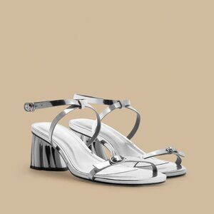 FARM RIO silver monstera heeled scallop sandal size 9.5